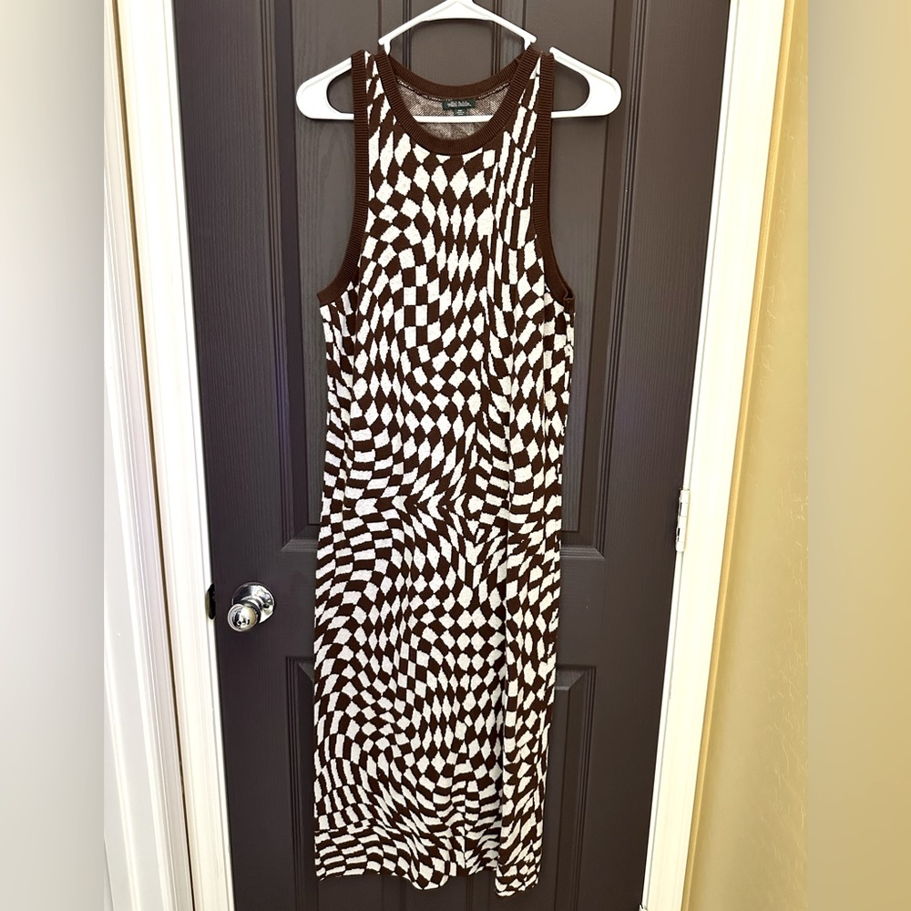 Wild Fable Sweater sleeveless Maxi Dress Brown & Cream Geometric Print Size XXL
